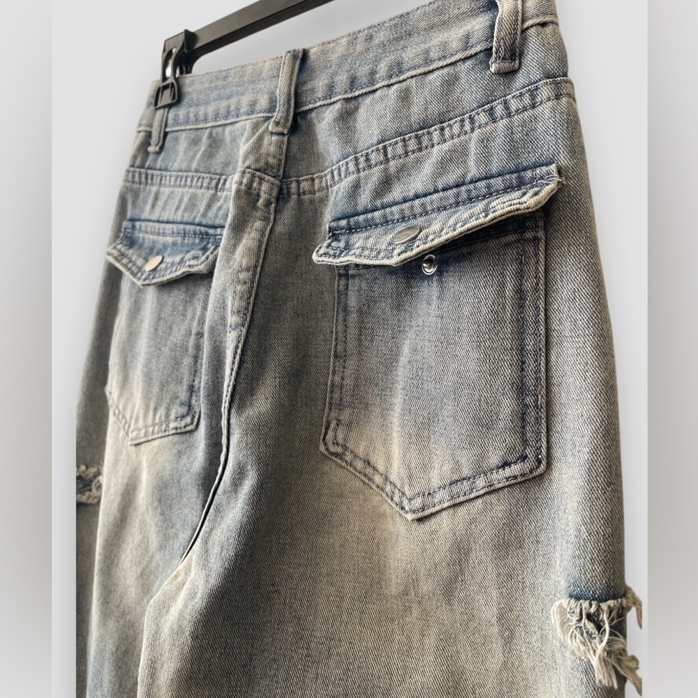 Women Loose Fit Boyfriend Jeans Baggy Y2K Straight Leg Star Patchwork Size Small - Picture 8 of 11